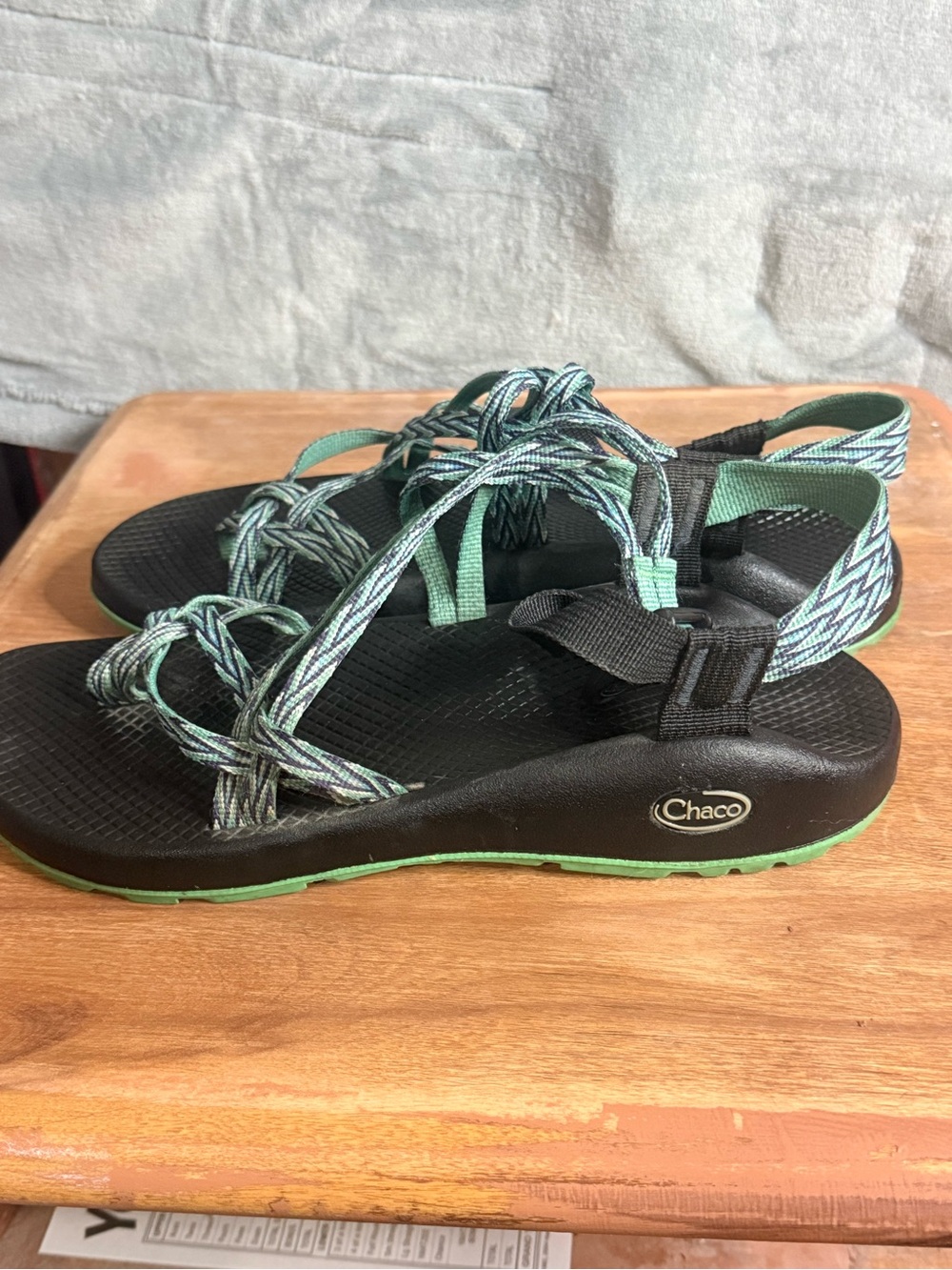 Chaco Women's Black and Teal Strappy Outdoor Sandals